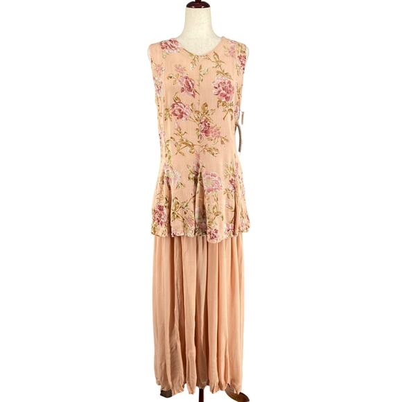 Vtg 90s NOS American Angel Romantic Boho Rose Floral Crinkle Rayon Maxi Dress M - Picture 1 of 16